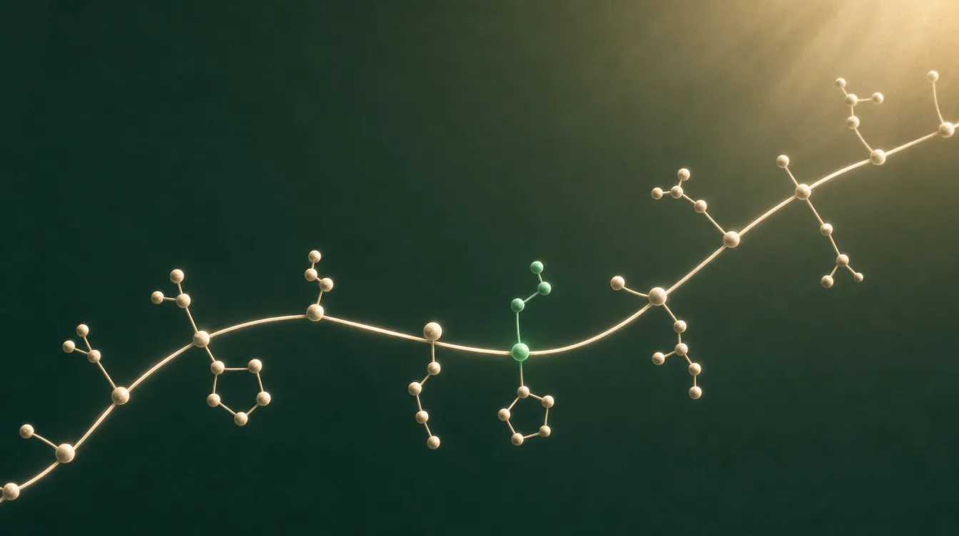 Visualisatie van peptide-keten met chirale L-amino­zuur-centrum
